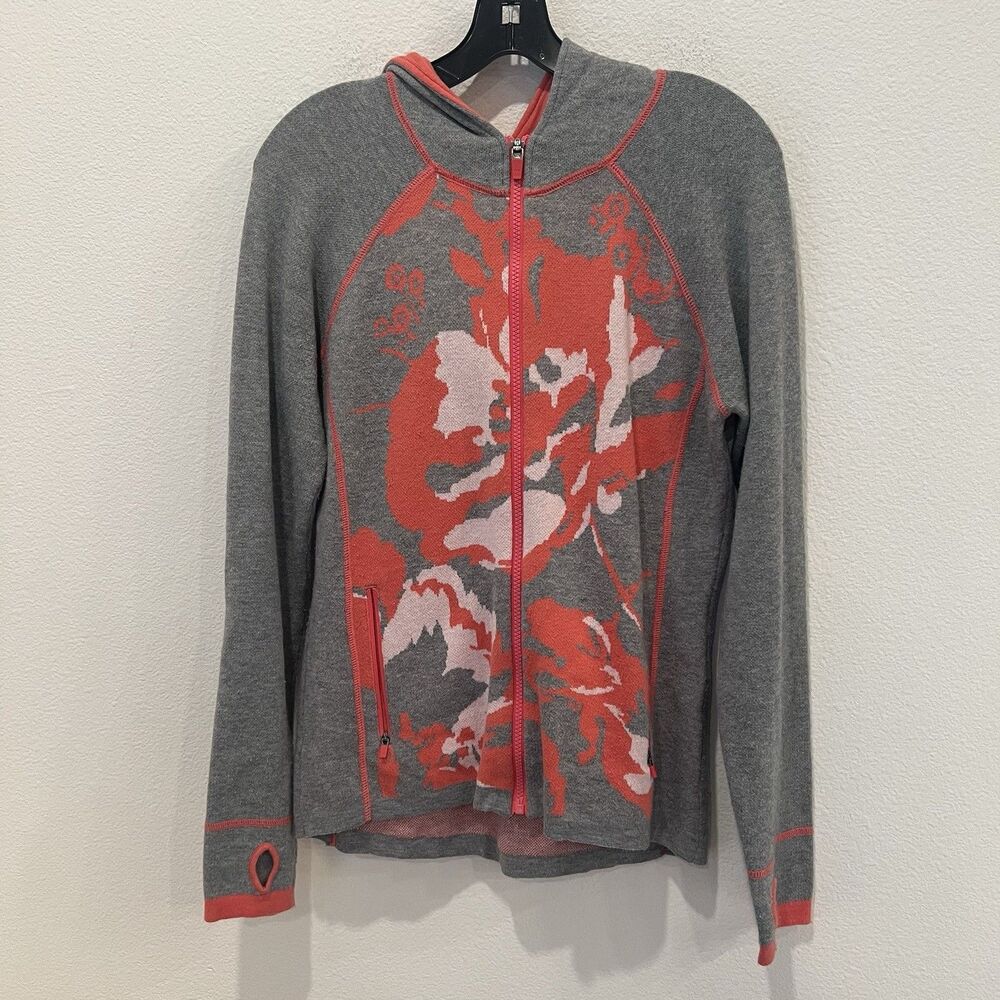 Title Nine Cotton Blend Hoodie Women's Medium Gray Floral Full Zip